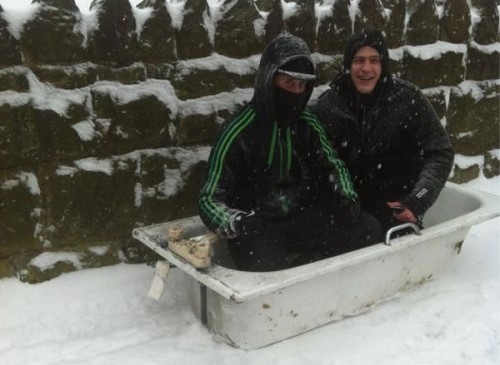 The bath before setting off - cool runnings Brynteg style.