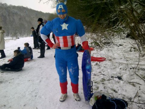 Captain America was spotted sledging in Moss!