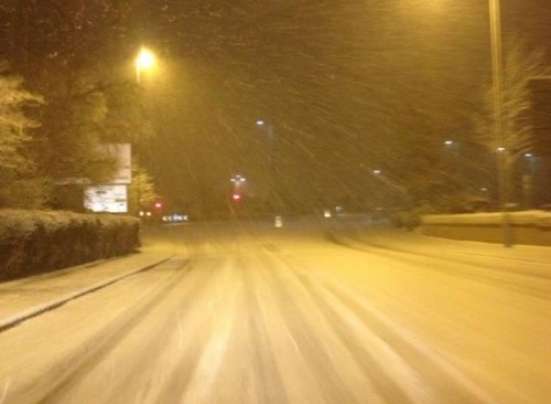 Sian Edwards sent this picture of the road by the Plas Coch pub facing the B&Q Roundabout in Town as of 10:30pm