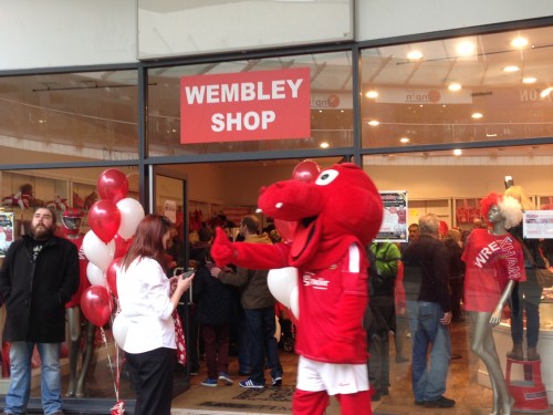 Crowded Wrexham FC Wembley Shop
