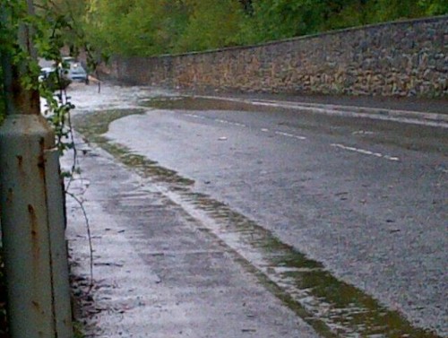 Ceri-Ann took this picture of the road flooded in Newbridge
