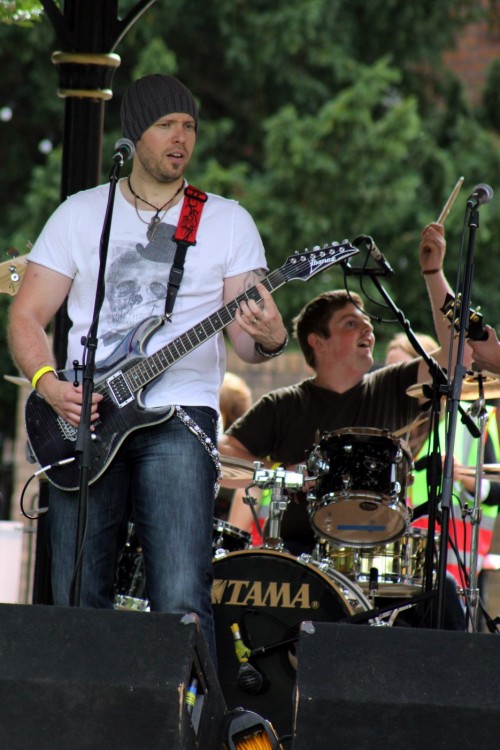 Rock band Defy All Reason performed on the Llwyn Isaf bandstand