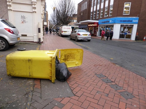Carl Thornton sent us this photo of a bin that has blown over at the back of McDonald's. We do love a good 'Bin in wind' photo!