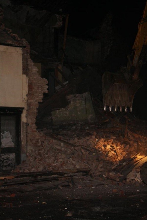 Simon Hall sent us this photo of the demolition taking place last night