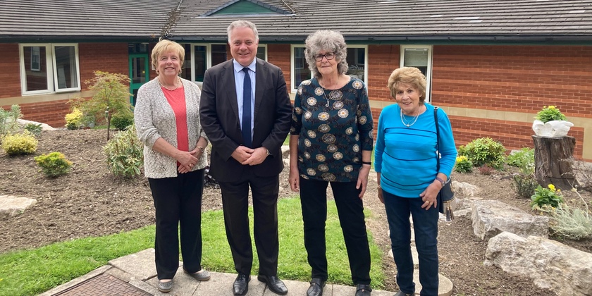 Jackie Allen, Simon Baynes MP, Dot Griffiths and Barbara Humphries,in the grounds of Chirk Community Hospital.